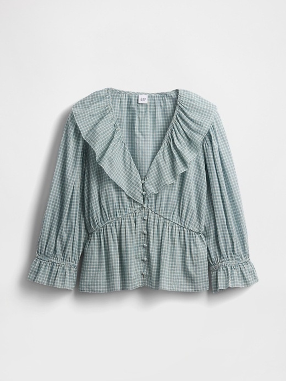 Gap Plaid Cotton Cottagecore Ruffle Button Top XS